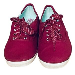 Keds Classic Burgundy (Dark Red) Sneakers Shoes burgundy & white polka dot laces